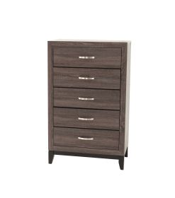 Bedroom Furniture Rustic Grey Oak Simple 1pc Tall Chest 5-Drawers Storage Solidwood Chest