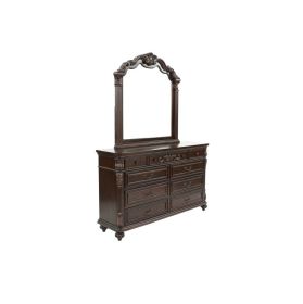 Traditional Formal Antique Cherry / Antique Walnut Unique Design Dresser w Mirror Drawers Storage Bedroom Furniture