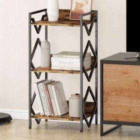 3 Tier Bookshelf For Small Space, Small Metal Bookshelf For Books, Organizers And Storage For Office, Living Room, Bedroom, Rustic Bookshelf, Tab