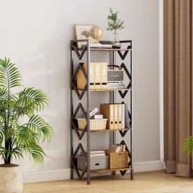 4 Tier Bookshelf For Small Space, Small Metal Bookshelf For Books, Organizers And Storage For Office, Living Room, Bedroom, Rustic Bookshelf, Tab