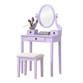 Makeup Vanity Table and Stool Set, Purple