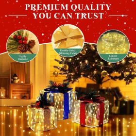 LED Christmas Decoration Present Boxes, Set of 3 Christmas Lighted Gift Boxes Include 33 Feet Fairy Lights