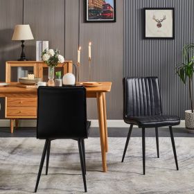 Faux Leather Dining Chairs set of 2, Carbon Seel Metal Frame Leg, Black