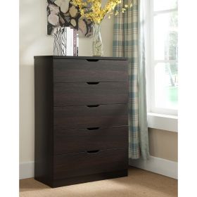 Functional 5 Drawer Chest in Dark Brown Finish