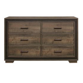 Rustic Dark Ebony Finish 1pc Dresser of 6 Drawers Wooden Bedroom Modern Furniture Mahogany Finished Wood Planks