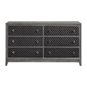 Modern Styling Bedroom 1pc Dresser of 6 Drawers Faux Leather Upholstered Gray Classic Design Wooden Furniture