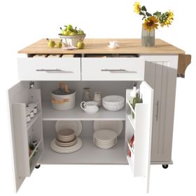 Kitchen Island with Drop Leaf, Kitchen Storage Cart with 3 Tier Pull Out Cabinet Organizer, Internal Storage Rack