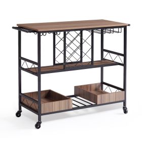 VEVOR 3-Tier Bar Serving Cart Rolling Trolley with Wine Grid Glass Holder 300LBS