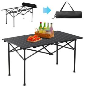 Portable Folding Camping Table, Ultralight Collapsible Table Outdoor Camp Table for Travel Hiking Backyard BBQ Party, 47x20 in, Black