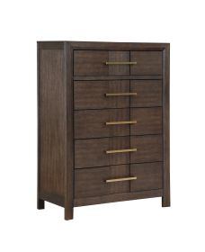 Modern Style 5-Drawer Chest Made with Wood in Walnut