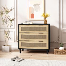 31.50"3-Drawers Rattan Storage Cabinet Rattan Drawer,for Bedroom,Living Room,Dining Room,Hallways,Black