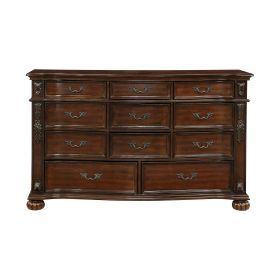 Classic Traditional 1pc Dresser of 11 Drawers Cherry Finish Formal Bedroom Furniture Carving Wood Design