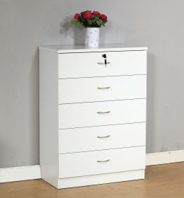 White 5 Drawer Chest with Lockable Top Drawer