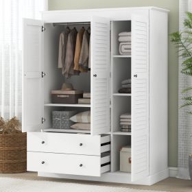 3 Shutter Door Wardrobe Armoire Closet with 2 Drawers, White(Expected Arrival Time: 1.12)