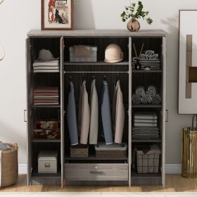 4-Door Mirror Wardrobe with shelves, Gray