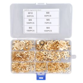 540Pcs Gold Brass Ring Terminal M3 M4 M5 M6 M8 M10 O Shape Terminal Wire Connector (Option: as picture)