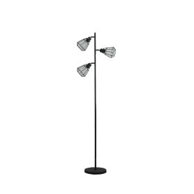 Adjustable Cage Shade Industrial Farmhouse Metal Floor Lamp (Color: Black)