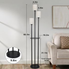 Floor Lamp With Shelf, Floor Lamp For Modern Living Room, 3 Light Standing Lamp With Linen Shade And Foot Switch Unavailable Platforms- Welfel (Color: Black)