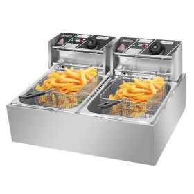 Electric Fryer Silver Stainless Steel Double Cylinder (Option: Argent)