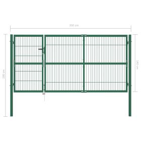 vidaXL Garden Fence Gate with Posts 350x140 cm Steel Green (Option: as picture)