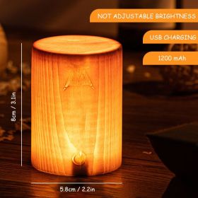 Retro Wood Table Lamp Creative Wood Grain Bedside Lamp Charging Night Light Wooden Base Vintage Desk Lamp Bedroom Birthday Gift (Ships From: China, Lampshade Color: Basic A)