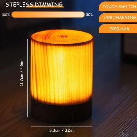 Retro Wood Table Lamp Creative Wood Grain Bedside Lamp Charging Night Light Wooden Base Vintage Desk Lamp Bedroom Birthday Gift (Ships From: China, Lampshade Color: Upgrade A)