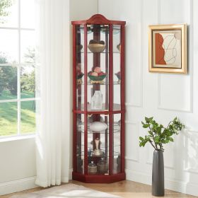 Glass Cabinet Lighted Corner Cabinet Corner Display Curio Cabinet, Glass Display With Light(Included)Bar Cabinet (Color: Cherry, Material: MDF+glass)