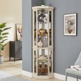 Corner Glass Cabinet Lighted Curio Cabinet Corner Display Case for Living Room, Curio Cabinet, Antique collection, Wine (Color: Antique White, Material: MDF+glass)