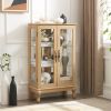 2 Doors Curio Cabinet with Tempered Glass Doors, Curio Cabinets with Mirrored Back Panel and Adjustable Shelves, Lighted Display Cabinet for Home