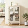 2 Doors Curio Cabinet with Tempered Glass Doors, Curio Cabinets with Mirrored Back Panel and Adjustable Shelves, Lighted Display Cabinet for Home