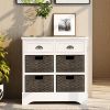 Rustic Storage Cabinet with Two Drawers and Four Classic Rattan Basket for Dining Room/Entryway/Living Room