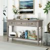 Classic Retro Style Console Table with Three Top Drawers and Open Style Bottom Shelf,Easy Assembly