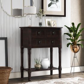 Narrow Console Table,Slim Sofa Table with Three Storage Drawers and Bottom Shelf (Color: Espresso, Material: Solid Wood)