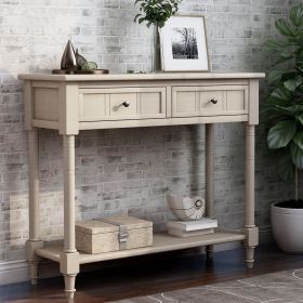 Daisy Series Console Table Traditional Design with Two Drawers and Bottom Shelf (Color: Antique Gray, Material: Solid Wood)