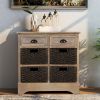 Rustic Storage Cabinet with Two Drawers and Four Classic Rattan Basket for Dining Room/Entryway/Living Room