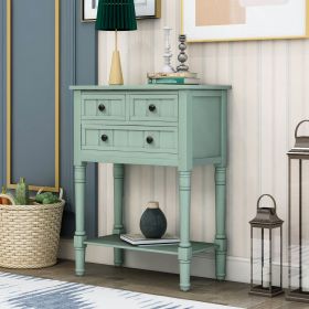 Narrow Console Table,Slim Sofa Table with Three Storage Drawers and Bottom Shelf (Color: Retro Blue, Material: Solid Wood)