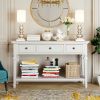 Classic Retro Style Console Table with Three Top Drawers and Open Style Bottom Shelf,Easy Assembly