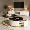 Modern Round Nesting Coffee Table Fluted with Drawer in 31.5''