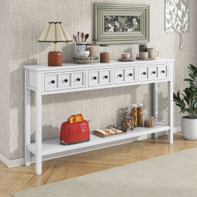 Rustic Entryway Console Table,60" Long Sofa Table with two Different Size Drawers and Bottom Shelf for Storage (Color: Antique White, Material: Solid Wood)