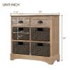 Rustic Storage Cabinet with Two Drawers and Four Classic Rattan Basket for Dining Room/Entryway/Living Room