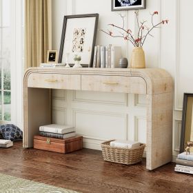 Unique Retro Silhouette Console Table with Open Style,Two Top Drawers for Entrance,Dinning Room,Living Room (Color: Natural Wood Wash, Material: MDF)