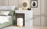 31.5'' Makeup Vanity Desk with Lighted Mirror, Luxury Dressing Table with 2 Drawers and 1 Cabinet, 3 Lighting Modes Available for Bedroom, White-