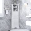 Tall Bathroom Corner Cabinet, Freestanding Storage Cabinet with Doors and Adjustable Shelves, MDF Board