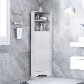 Tall Bathroom Corner Cabinet, Freestanding Storage Cabinet with Doors and Adjustable Shelves, MDF Board (Color: White)