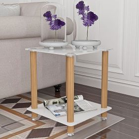 1-Piece Side Table ;  2-Tier Space End Table ; Modern Night Stand;  Sofa table;  Side Table with Storage Shelve (Color: White+Oak)