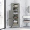 Tall Bathroom Corner Cabinet, Freestanding Storage Cabinet with Doors and Adjustable Shelves, MDF Board