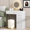 31.5'' Makeup Vanity Desk with Lighted Mirror, Luxury Dressing Table with 2 Drawers and 1 Cabinet, 3 Lighting Modes Available for Bedroom, White-