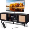 VEVOR Rattan TV Stand for 75in TV, Boho TV Stand with Rattan Door, Entertainment Center with Build-in Socket, Storage Cabinet with 2 Shelves