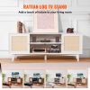 VEVOR Rattan TV Stand for 75in TV, Boho TV Stand with Rattan Door, Entertainment Center with Build-in Socket, Storage Cabinet with 2 Shelves