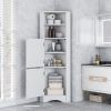 Tall Bathroom Corner Cabinet, Freestanding Storage Cabinet with Doors and Adjustable Shelves, MDF Board